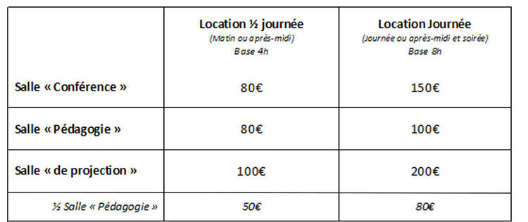 tableau tarifs salles